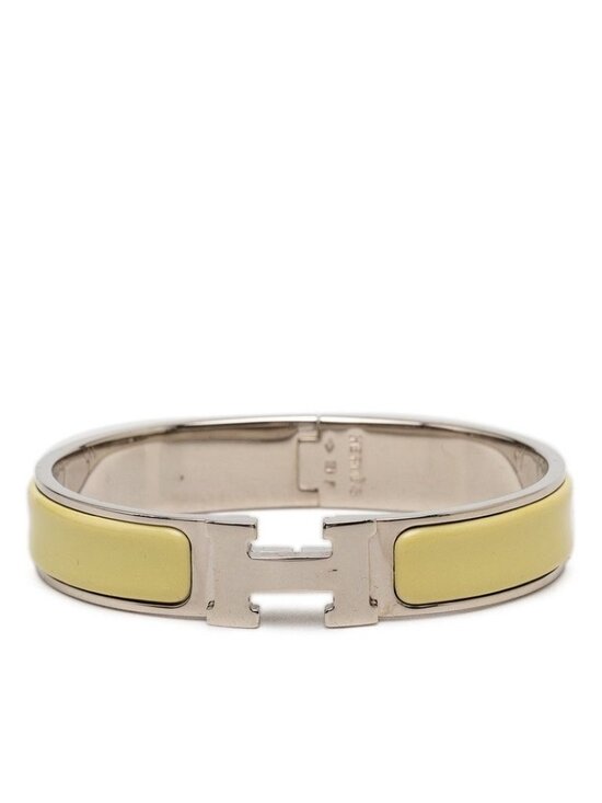 Hermes Enamel Narrow Clic Clac H Bracelet PM White 1822253  Hermes Clic Clac Ninenine PM Bracelet Silver Yellow tale Enamel